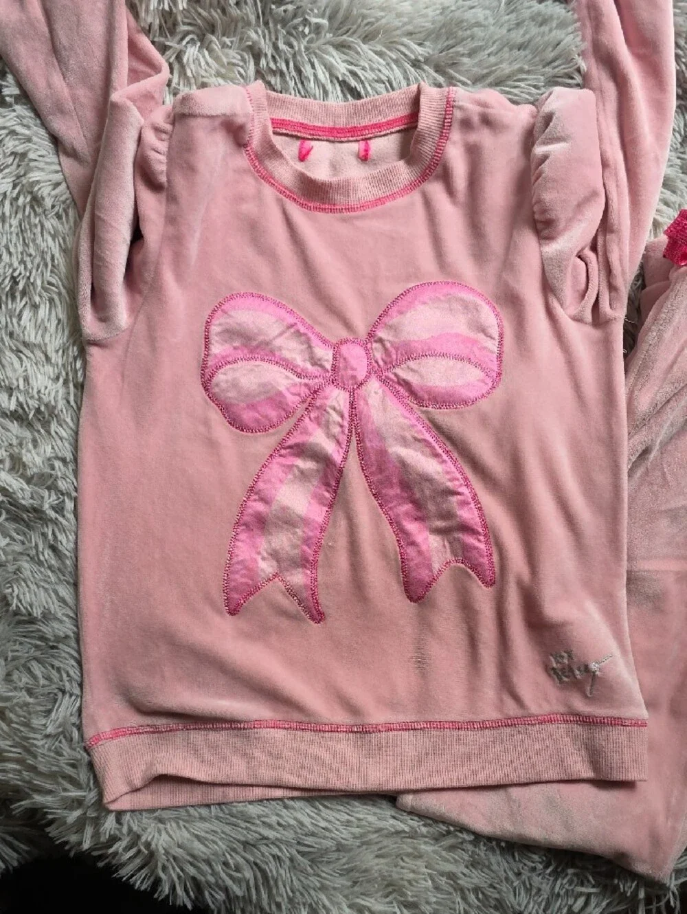 Pink Bow Velour Loungewear Set